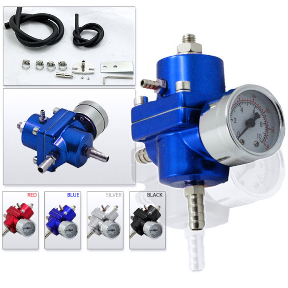 Universal Fuel Pressure Regulator with Gauge (Blue)