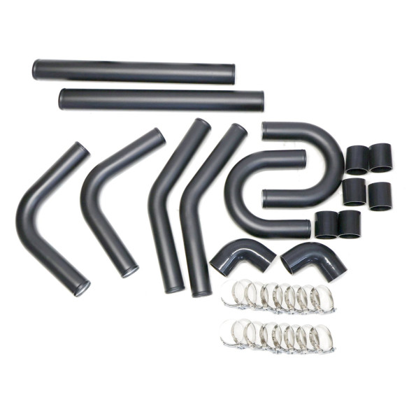 Universal Intercooler Pipping Kit, Aluminum, 2.5", Black Coupler, Black Piping
