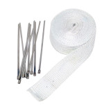 Heat Wrap with Stainless Steel Zip Ties for Exhaust Headers, Turbo Manifold (White)